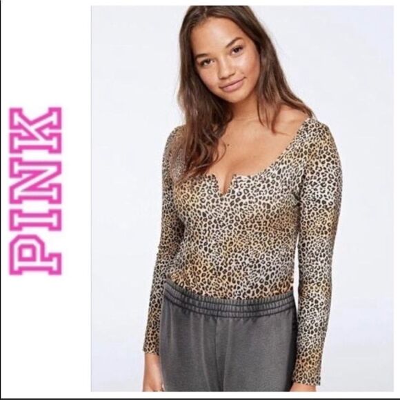 PINK VICTORIAS SECRET LEOPARD PRINT THONG BODYSUIT - Picture 4 of 13